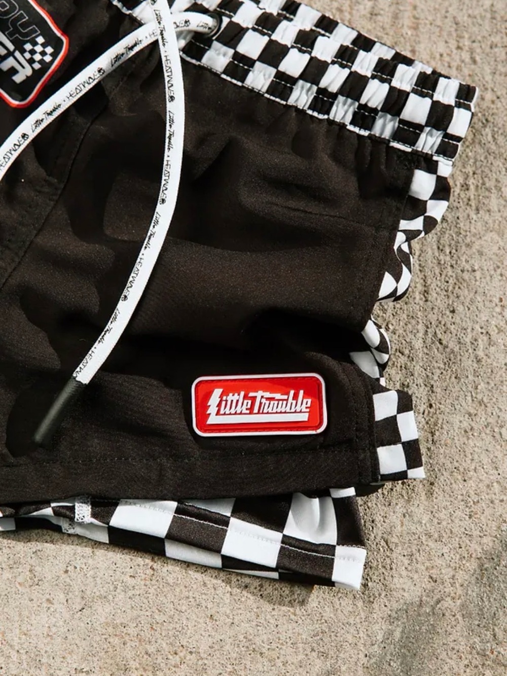 Black Checkered Kids Swim Shorts - Picture 4 of 5